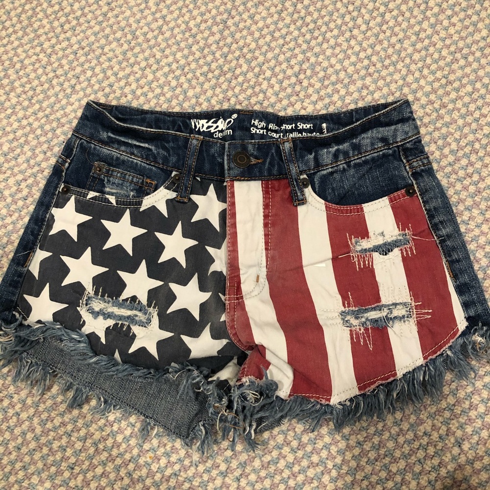 American flag denim shorts